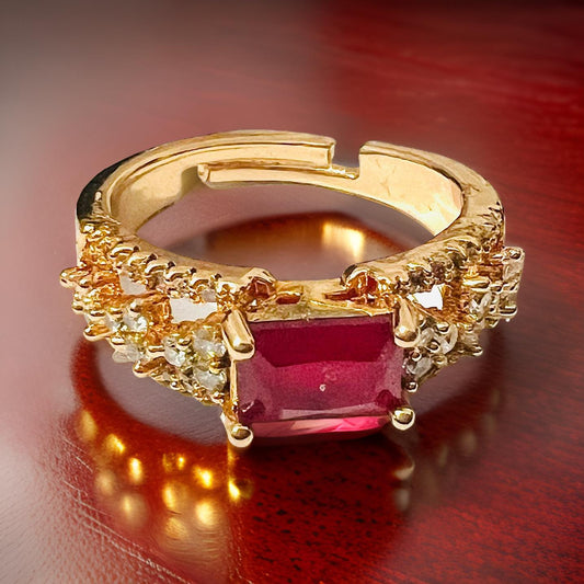 Shine bright Gold Plated Modern Ring 18K  with featuring a radiant red stone – timeless elegance for every occasion