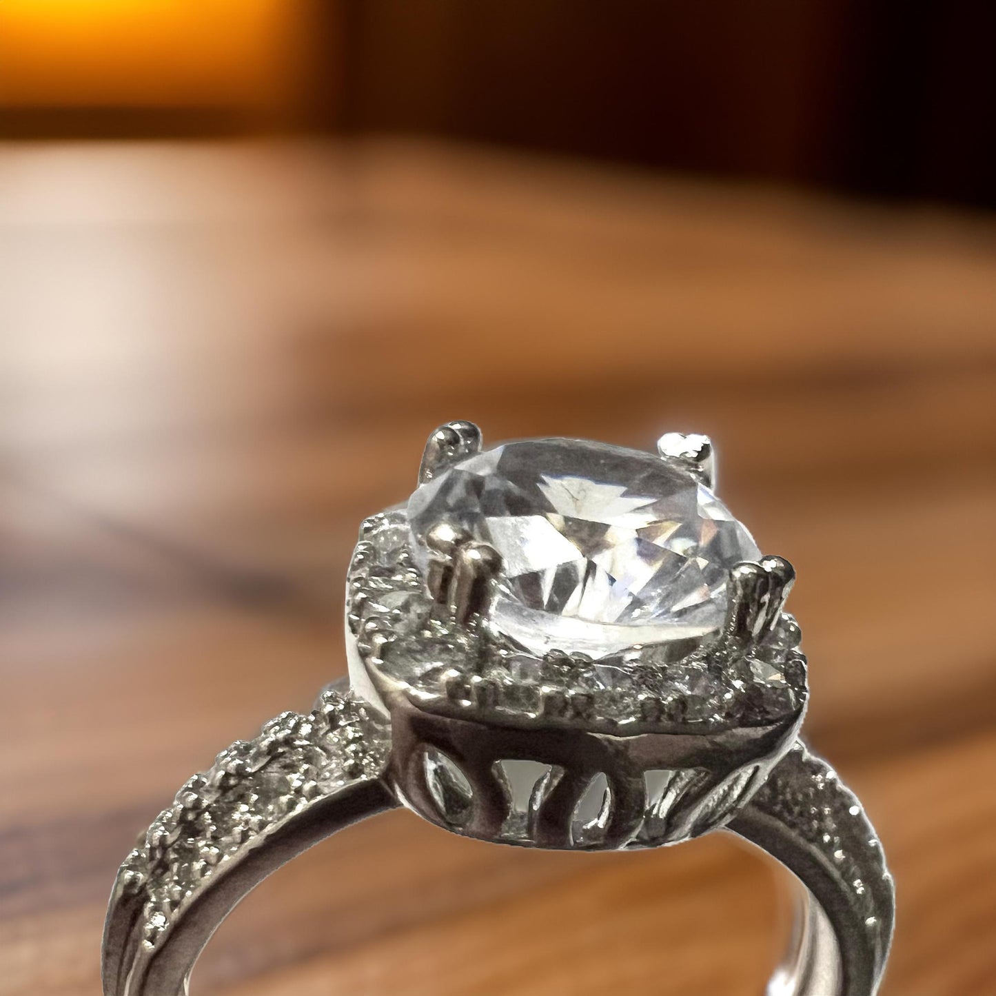 Luxe Radiance Silver-Plated Ring with Sparkling Artificial Diamond